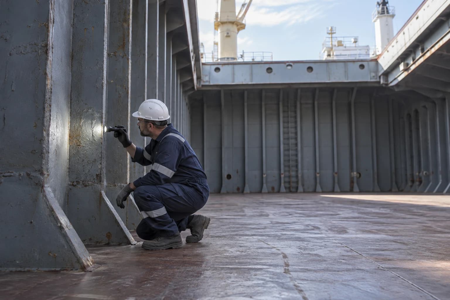 Photo: specialist inspecting on board